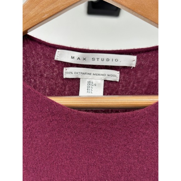 Max Studio Sweater Womens Large 100% Fine Merino Wool Maroon Classic Layer Soft - Picture 3 of 11